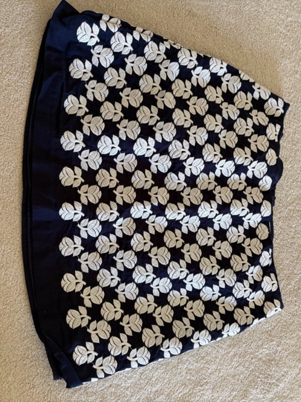 Boden Navy and White Embroidered A-Line Skirt, Size 16